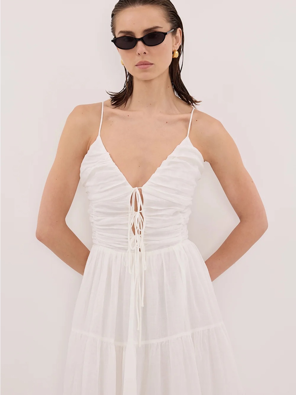 Dissh White Lace-Up Bodice Spaghetti-Strap Maxi Dress — image 7 of 7